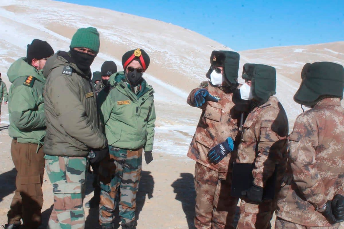 India and China hold a meeting at Pangong lake region in Ladakh on the India-China border in 2021  (AP)