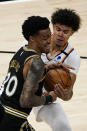 Atlanta Hawks forward John Collins (20) and Phoenix Suns forward Cameron Johnson (23) struggle for control of the ball in the second half of an NBA basketball game Wednesday, May 5, 2021, in Atlanta. (AP Photo/John Bazemore)