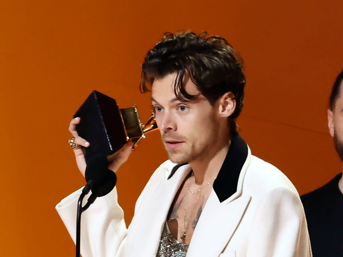Harry Styles with his award for Album of the Year at the 2023 Grammys (Getty Images)
