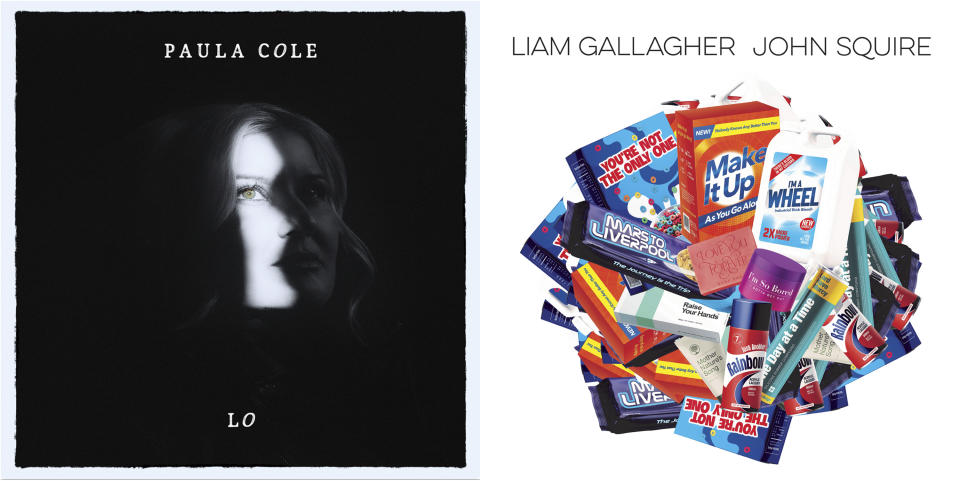 This combination of images shows album art for "Lo" by Paula Cole, left, and "Liam Gallagher & John Squire" by Liam Gallagher and John Squire. (675 Records/Warner Records via AP)