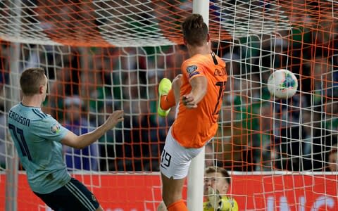 Luuk deJong scores for Holland - Credit: Getty images