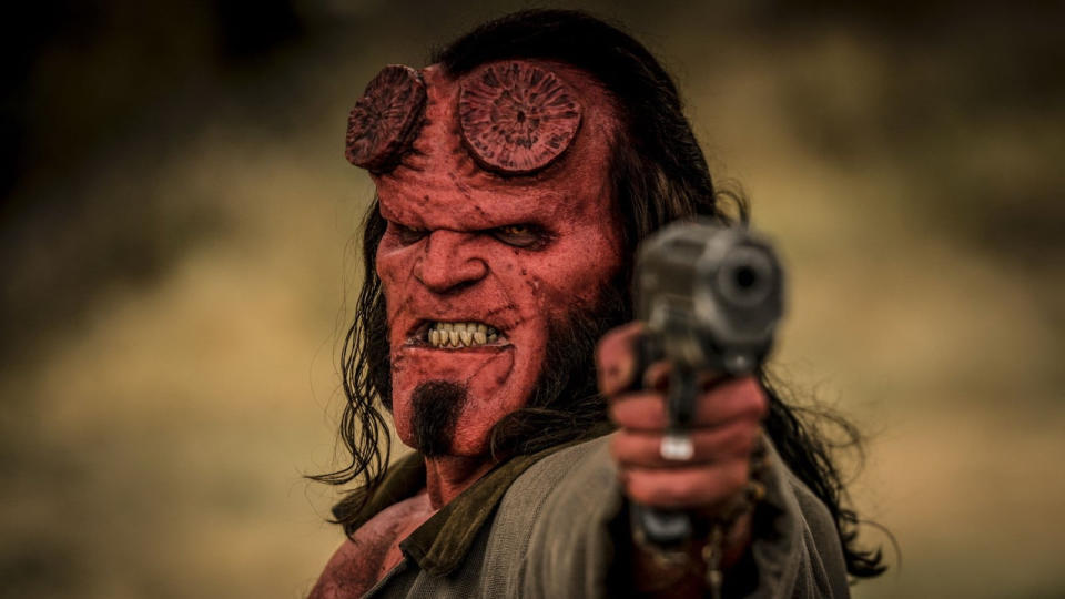 David Harbour stepped into Ron Perlman's shoes, while Neil Marshall stepped into Guillermo del Toro's for this new take on <em>Hellboy</em>. One day, the behind the scenes story will be fascinating but, for now, we're just left with a movie that didn't really satisfy anyone. (Credit: Lionsgate)