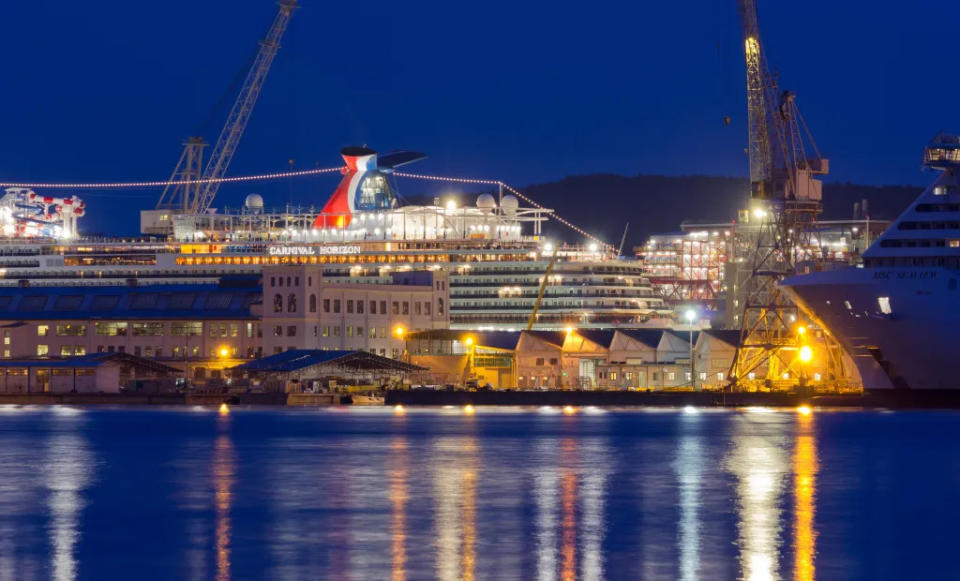 Monfalcone shipyards with the Carnival Horizon giant cruise ship via Getty Images