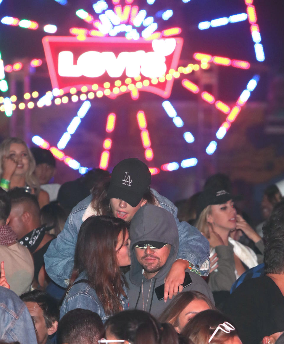 Leonardo DiCaprio didn’t want you to know how much he was enjoying himself at Coachella on April 14. Hence the disguise. (Photo: Jerod Harris/WireImage)