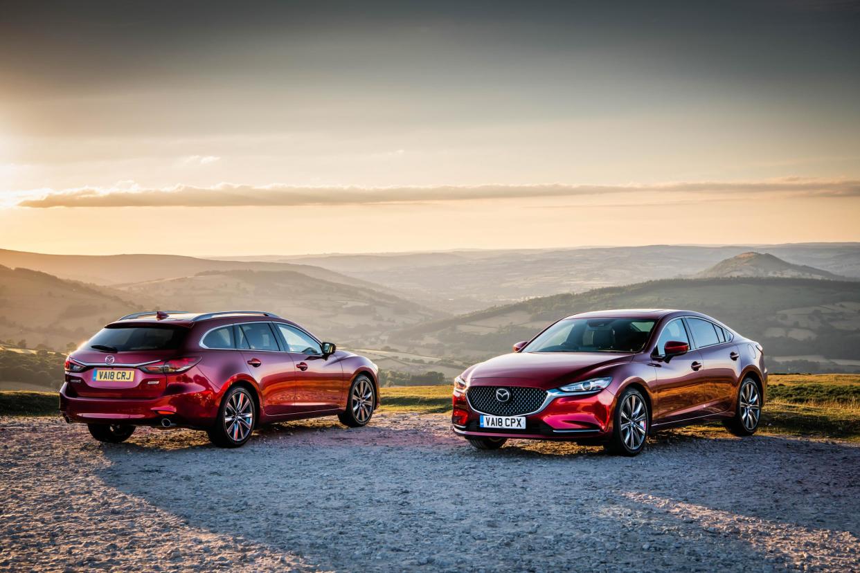 The saloon (left) and Tourer (right) look especially attractive finished in the signature Mazda Soul Red crystal metallic: Pictures by Mazda