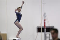 Jade Carey competes on the balance beam at the American Classic Saturday, April 27, 2024, in Katy, Texas. (AP Photo/David J. Phillip)