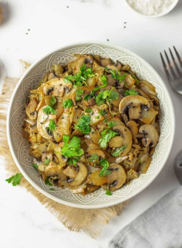 <p>The Yummy Bowl</p><p>Thinly-sliced cabbage sautéed with mushrooms in a light and flavorful Chinese-inspired, stir-fry sauce. </p><p><strong>Get the recipe:</strong> <a href="https://theyummybowl.com/napa-cabbage-and-mushrooms-stir-fry/" rel="nofollow noopener" target="_blank" data-ylk="slk:Napa Cabbage Stir Fry with Mushrooms;elm:context_link;itc:0;sec:content-canvas" class="link ">Napa Cabbage Stir Fry with Mushrooms</a></p>