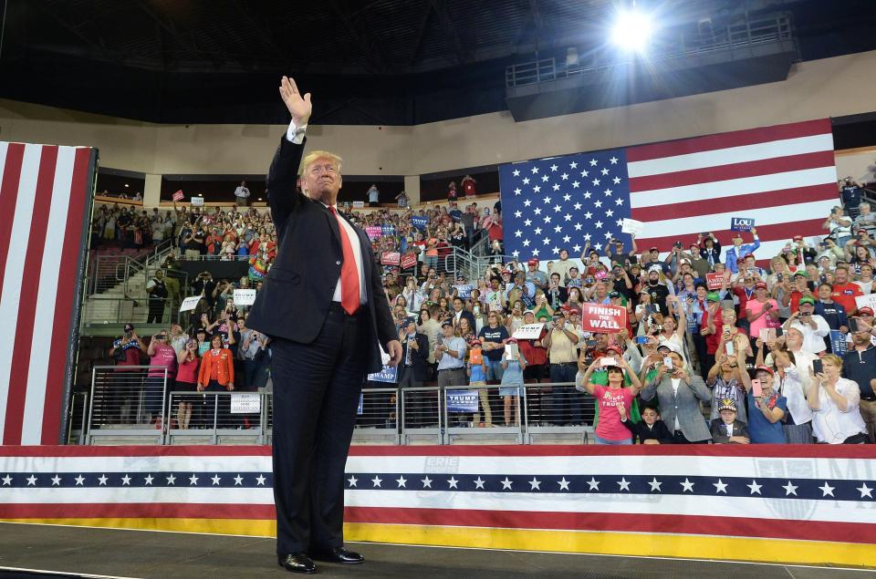 Former President Donald Trump during his Oct. 10, 2018 campaign rally at Erie Insurance Arena.