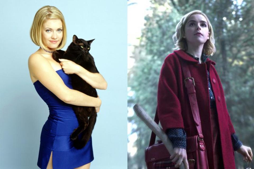 Hart (left) as Sabrina; Shipa as the witch in the Netflix show.