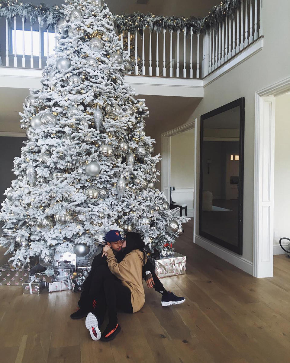 <p>Along with her monstrously large pine that she had spray painted white, Jenner also <a rel="nofollow noopener" href="http://www.instagram.com/p/BNCiC9ahLAM/?taken-by=kyliejenner" target="_blank" data-ylk="slk:designated;elm:context_link;itc:0;sec:content-canvas" class="link ">designated</a> an entire tree for her lip kit ornaments, because why not?</p>