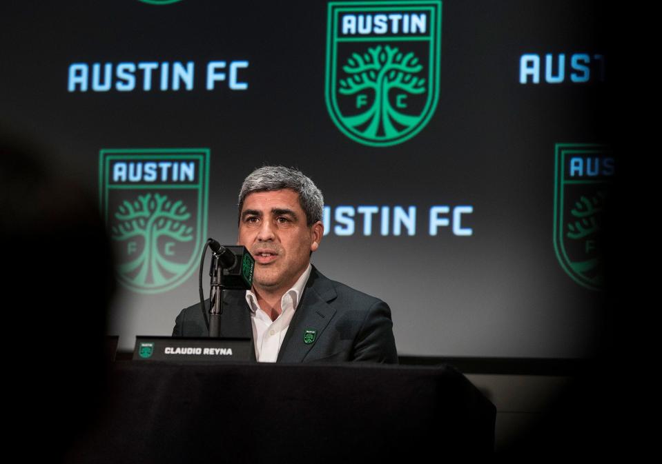 New Austin FC sporting director Claudio Reyna speaks during a press conference in Austin at the 7CO event center on Tuesday, Dec. 3, 2019.