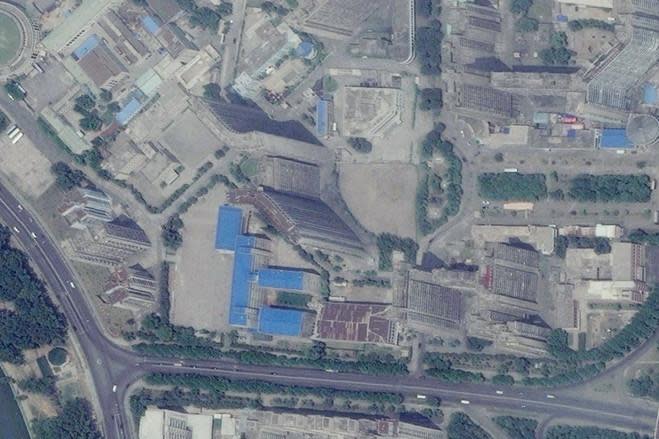 北韓牡丹峰壘球場的衛星空照圖。（取自網路Pictometry / Wall Street Journal）