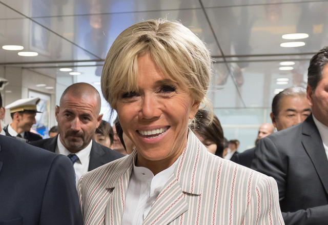 Brigitte Macron Elevates Classic Navy Suiting in Louis Vuitton