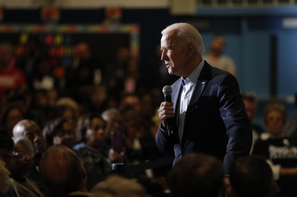 Former Vice President and Democratic presidential candidate Joe Biden speaks at a campaign event, Saturday, Nov. 16, 2019, in Las Vegas. (AP Photo/John Locher)