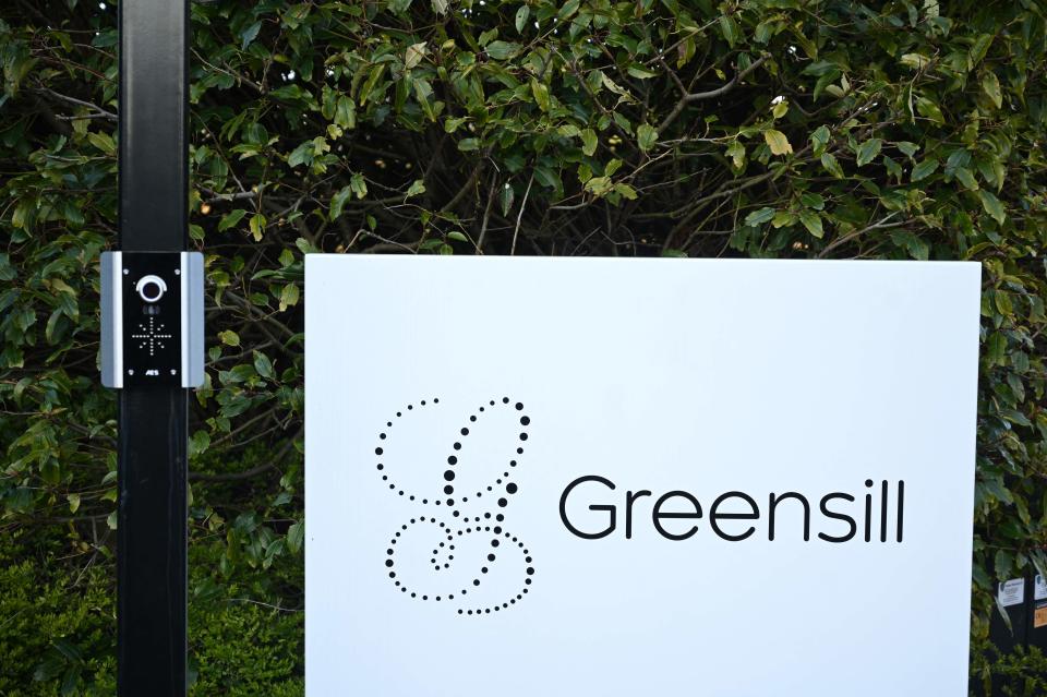 Signage is seen outside the offices of collapsed finance firm Greensill near Warrington (AFP via Getty Images)