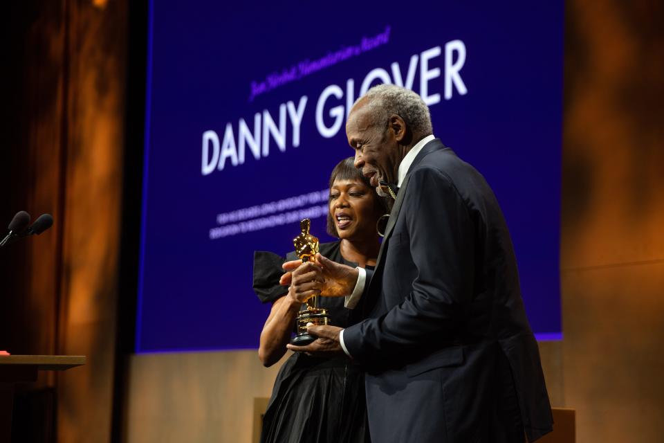 Danny Glover accepted the Jean Hersholt Humanitarian Award, presented by Alfre Woodard, for his "decades-long advocacy" work at the 2022 Governors Awards at the Ray Dolby Ballroom in Hollywood, California.