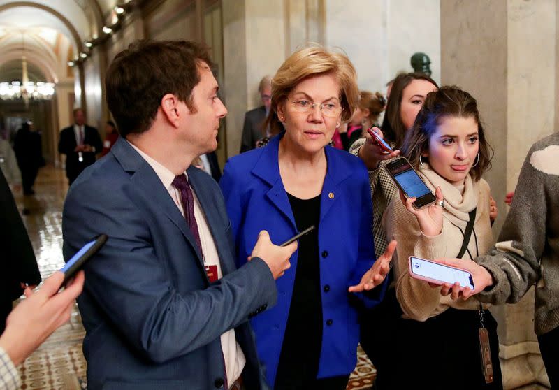Democratic U.S. presidential candidate Warren departs after attending Trump impeachment trial on Capitol Hill in Washington