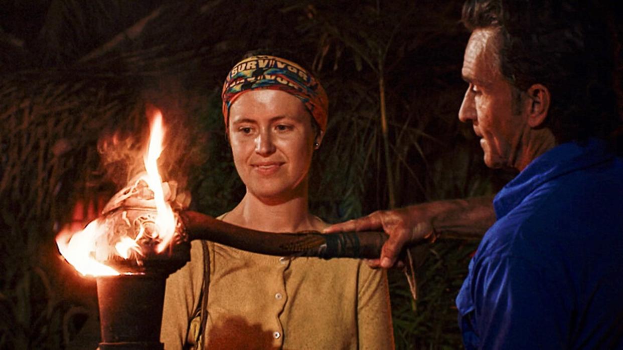  Pictured (L-R): Emily Flippen at Tribal Council. 