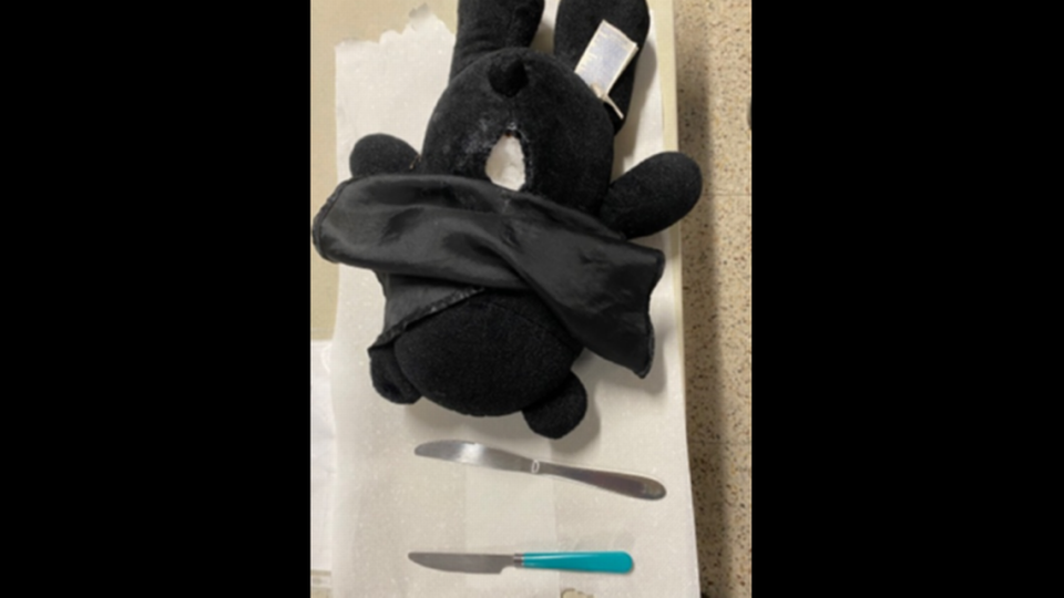 Two knives were found sewn inside the Darth Vader bear, according to the TSA.