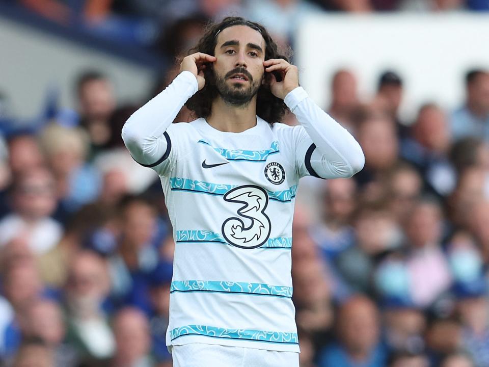 Marc Cucurella of Chelsea in action during the Premier League match between Everton FC and Chelsea FC at Goodison Park.