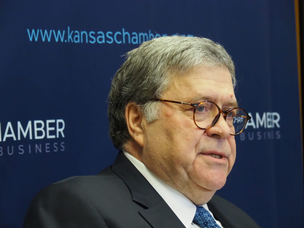 Former U.S. Attorney General Bill Barr, who served in that job for Presidents George H.W. Bush and Donald Trump, said neither Trump nor President Joe Biden were "fit" to serve as president, but he would vote the Republican ticket in November. (Tim Carpenter/Kansas Reflector)