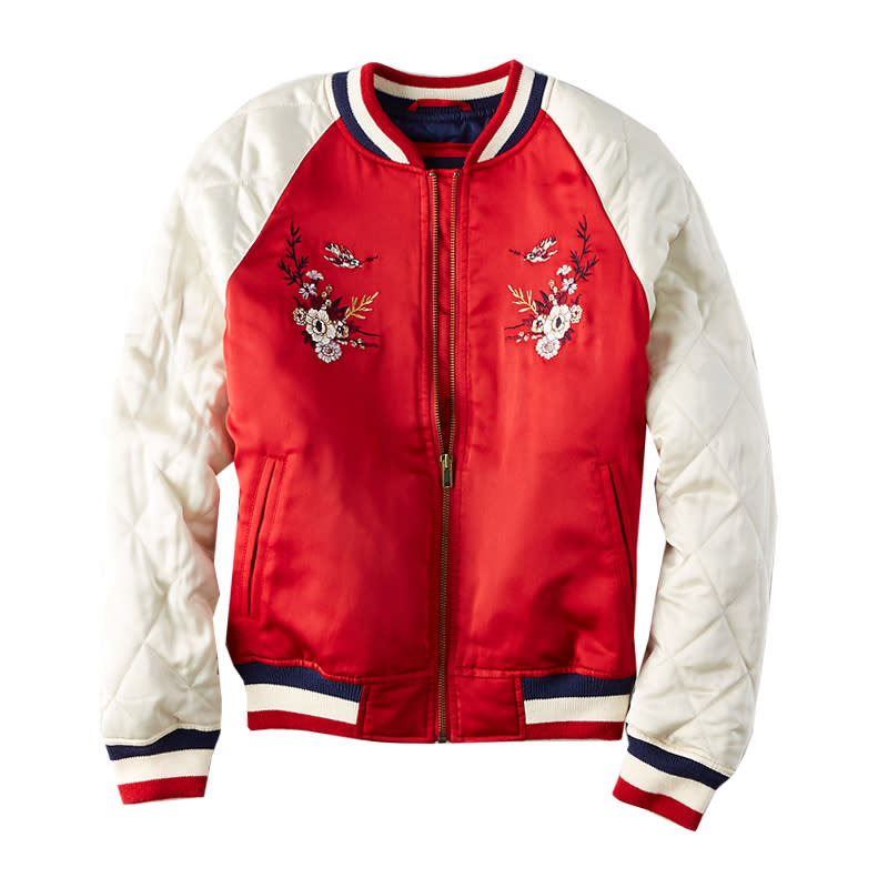 <a rel="nofollow noopener" href="http://rstyle.me/n/ci9p4ijduw" target="_blank" data-ylk="slk:Embroidered Raglan Bomber Jacket, American Eagle, $90;elm:context_link;itc:0;sec:content-canvas" class="link ">Embroidered Raglan Bomber Jacket, American Eagle, $90</a><p> <strong>Related Articles</strong> <ul> <li><a rel="nofollow noopener" href="http://thezoereport.com/fashion/style-tips/box-of-style-ways-to-wear-cape-trend/?utm_source=yahoo&utm_medium=syndication" target="_blank" data-ylk="slk:The Key Styling Piece Your Wardrobe Needs;elm:context_link;itc:0;sec:content-canvas" class="link ">The Key Styling Piece Your Wardrobe Needs</a></li><li><a rel="nofollow noopener" href="http://thezoereport.com/fashion/celebrity-style/beyonce-maternity-style/?utm_source=yahoo&utm_medium=syndication" target="_blank" data-ylk="slk:These New Pics Prove Beyonce's Maternity Style Isn't Slowing Down;elm:context_link;itc:0;sec:content-canvas" class="link ">These New Pics Prove Beyonce's Maternity Style Isn't Slowing Down</a></li><li><a rel="nofollow noopener" href="http://thezoereport.com/entertainment/rachel-zoe/rodger-berman-april-fools-day-joke/?utm_source=yahoo&utm_medium=syndication" target="_blank" data-ylk="slk:Here's The Epic April Fools' Day Joke We Played on Our Co-CEO;elm:context_link;itc:0;sec:content-canvas" class="link ">Here's The Epic April Fools' Day Joke We Played on Our Co-CEO</a></li> </ul> </p>