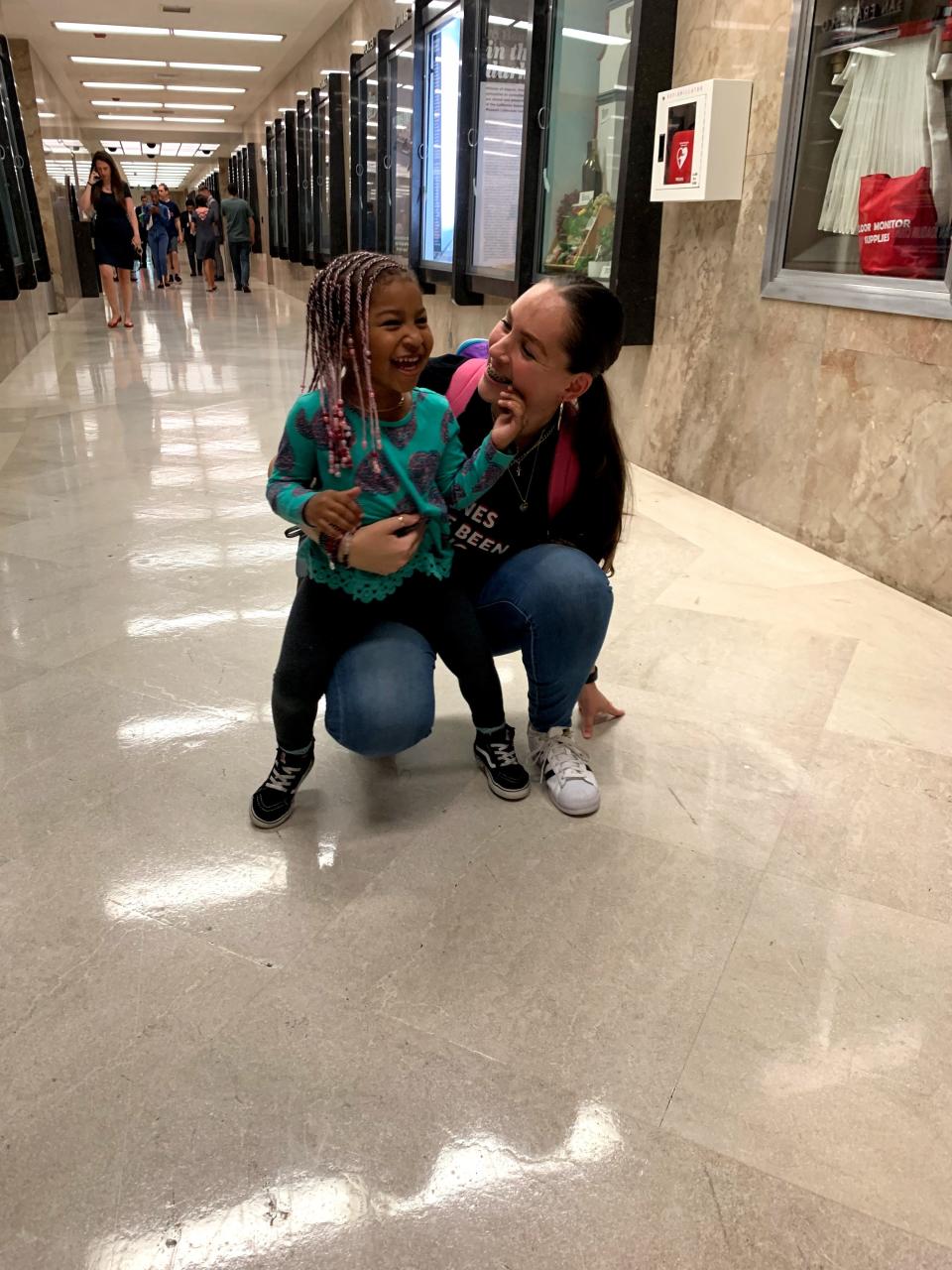 Ashleigh Carter and her daughter, Amara, advocate for California Senate Bill 394 at the California State Capitol on behalf of #cut50 in Sacramento, Calif.