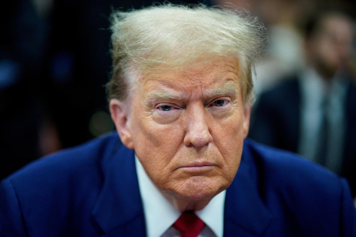 Donald Trump looks on at his hush money trial in Manhattan criminal court. 