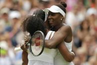 Tennis - Wimbledon - All England Lawn Tennis & Croquet Club, Wimbledon, England - 6/7/15 Women's Singles - USA's Serena Williams and USA's Venus Williams embrace after their fourth round match Action Images via Reuters / Andrew Couldridge Livepic