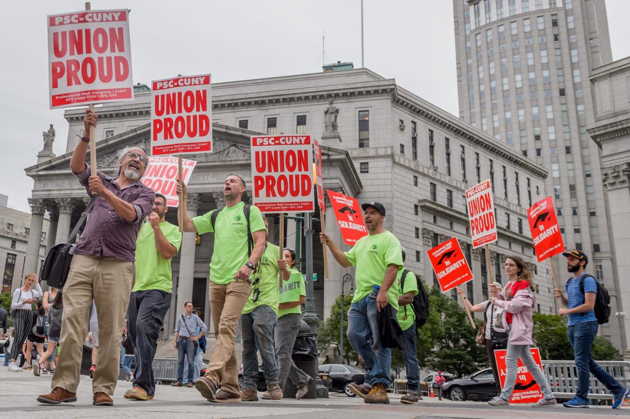 Union activists held an emergency protest in Foley Square in Manhattan after a previous Supreme Court decision on unions: Erik McGregor/Pacific Press/LightRocket via Getty Images