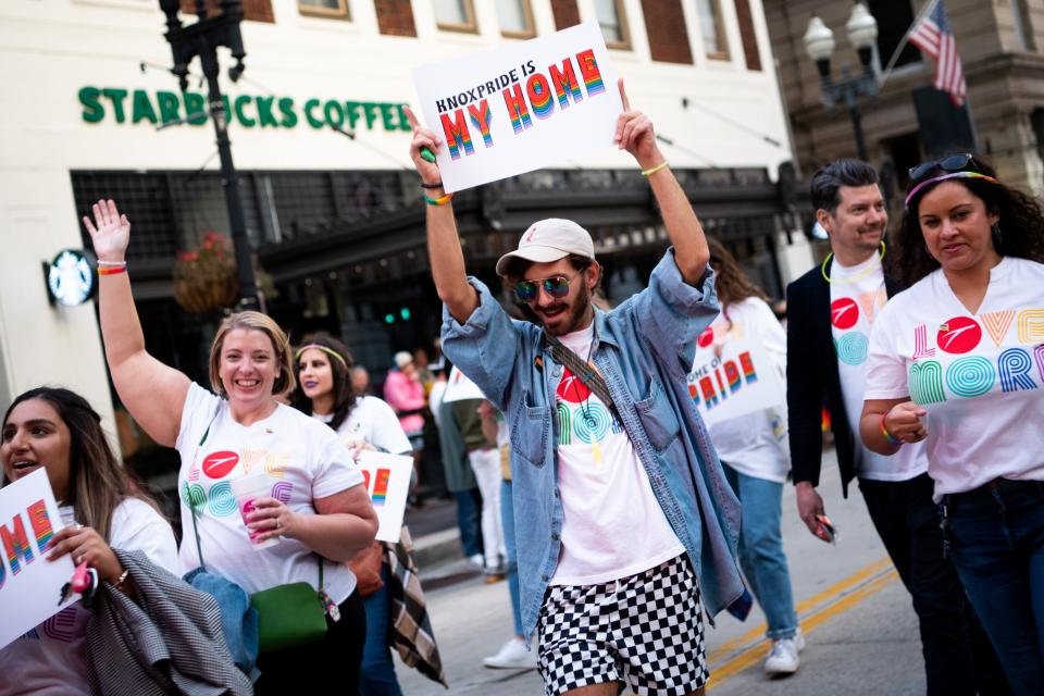 The Knox Pride Parade parades down Gay Street in downtown Knoxville on Friday, Sept. 30, 2022. Knox Pride will continues its annual Pride Fest activities at World's Fair Park through Sunday, Oct. 2, 2022.