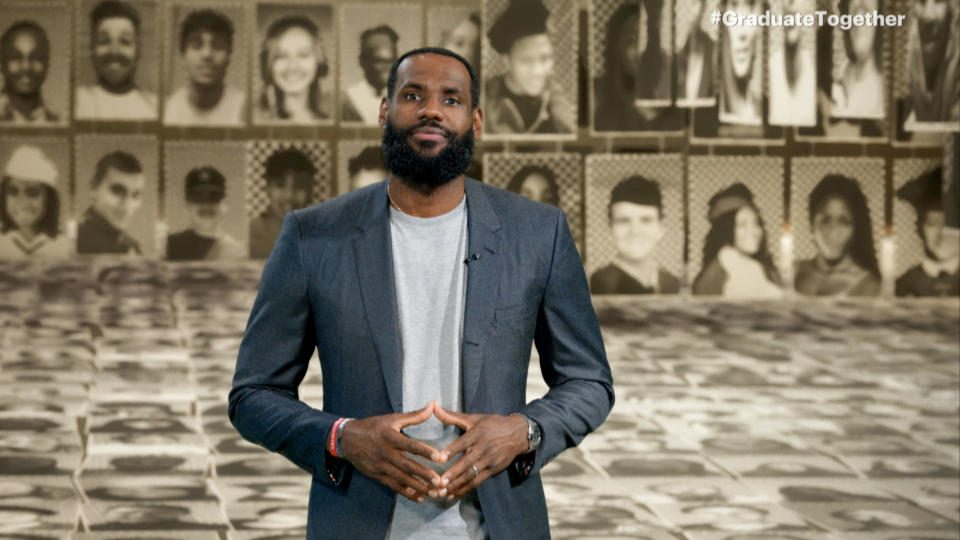 UNSPECIFIED - MAY 16: In this screengrab, LeBron James speaks during Graduate Together: America Honors the High School Class of 2020 on May 16, 2020. (Photo by Getty Images/Getty Images for EIF &amp; XQ)