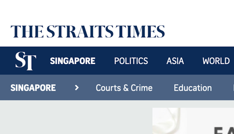 (SCREENSHOT: Website of The Straits Times, one of the newspapers published by Singapore Press Holdings)