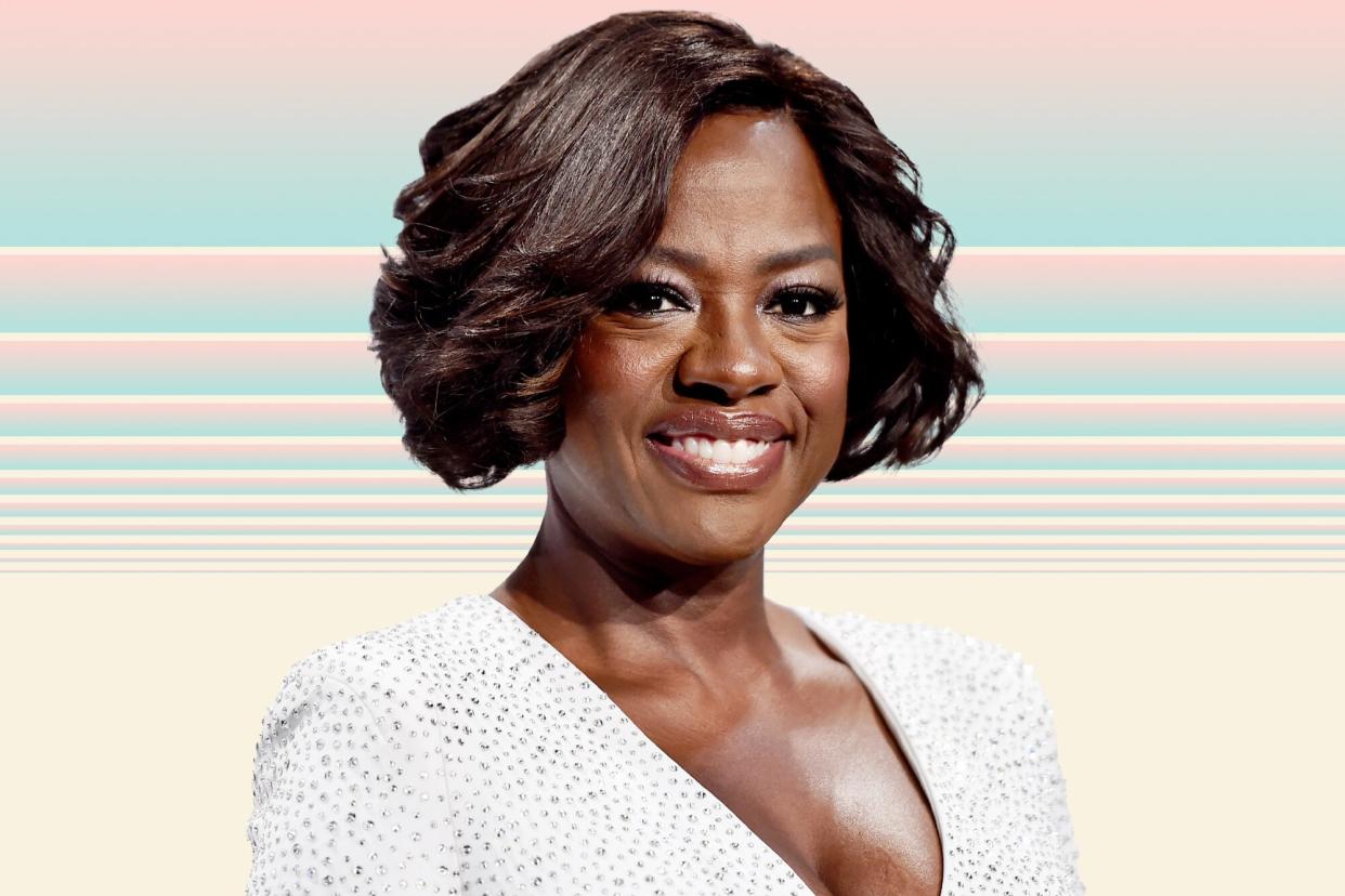 Viola Davis on a designed background