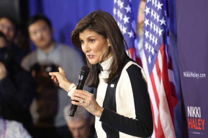 Former U.N. Ambassador Nikki Haley campaigns in Ames, Iowa, on Sunday. Photo by Alex Wroblewski/UPI