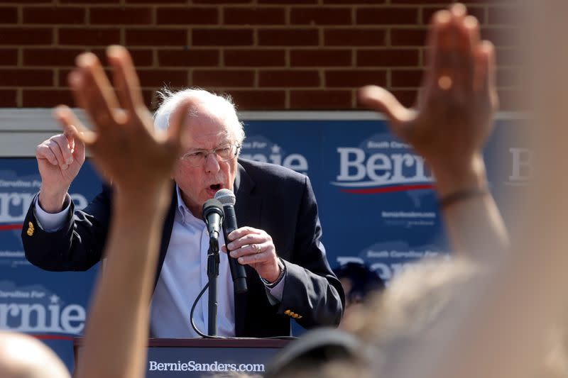 Democratic 2020 U.S. presidential candidate Sanders rallies supporters at a campaign office in Aiken, South Carolina