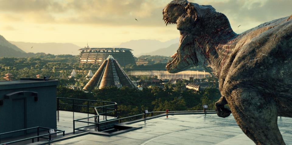 Director Colin Trevorrow's 2015 movie "Jurassic World" brought back the OG T. rex from the first "Jurassic Park," who eyes another doomed theme park filled with dinos.