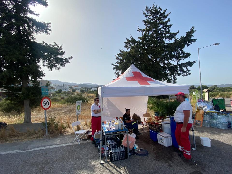 Red Cross staff stationed in Rhodes (Andy Gregory/The Independent)