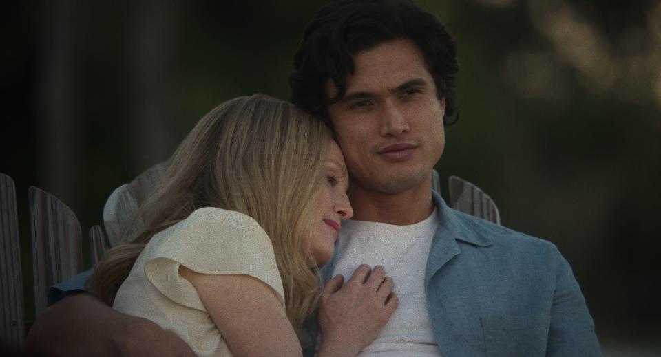 Julianne Moore, left, and Charles Melton in "May December," which is loosely inspired by the Mary Kay Letourneau case.