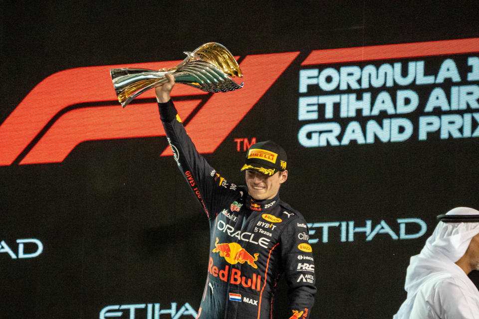 Seen here, Red Bull world champion Max Verstappen celebrates after winning the Abu Dhabi Grand Prix. 