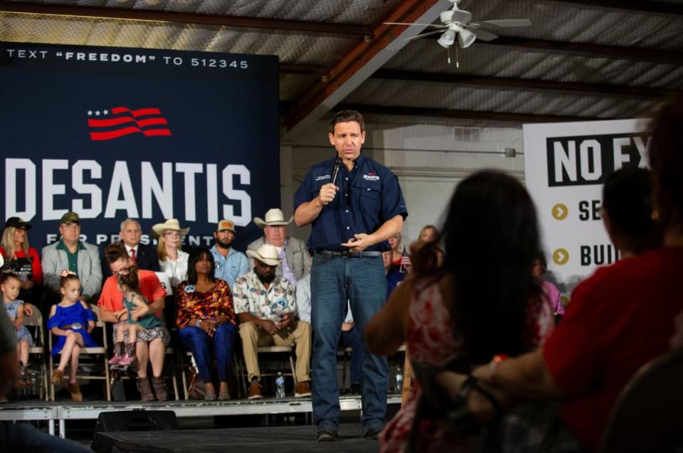 Florida Gov. Ron DeSantis visits the border community of Eagle Pass, Texas.