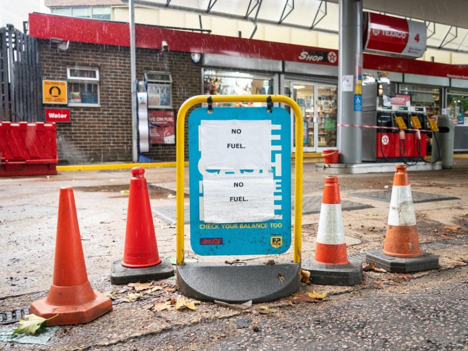 About 13 per cent of petrol stations in and around London reportedly remain dry despite fuel shortages beginning to ease (Dominic Lipinski/PA)