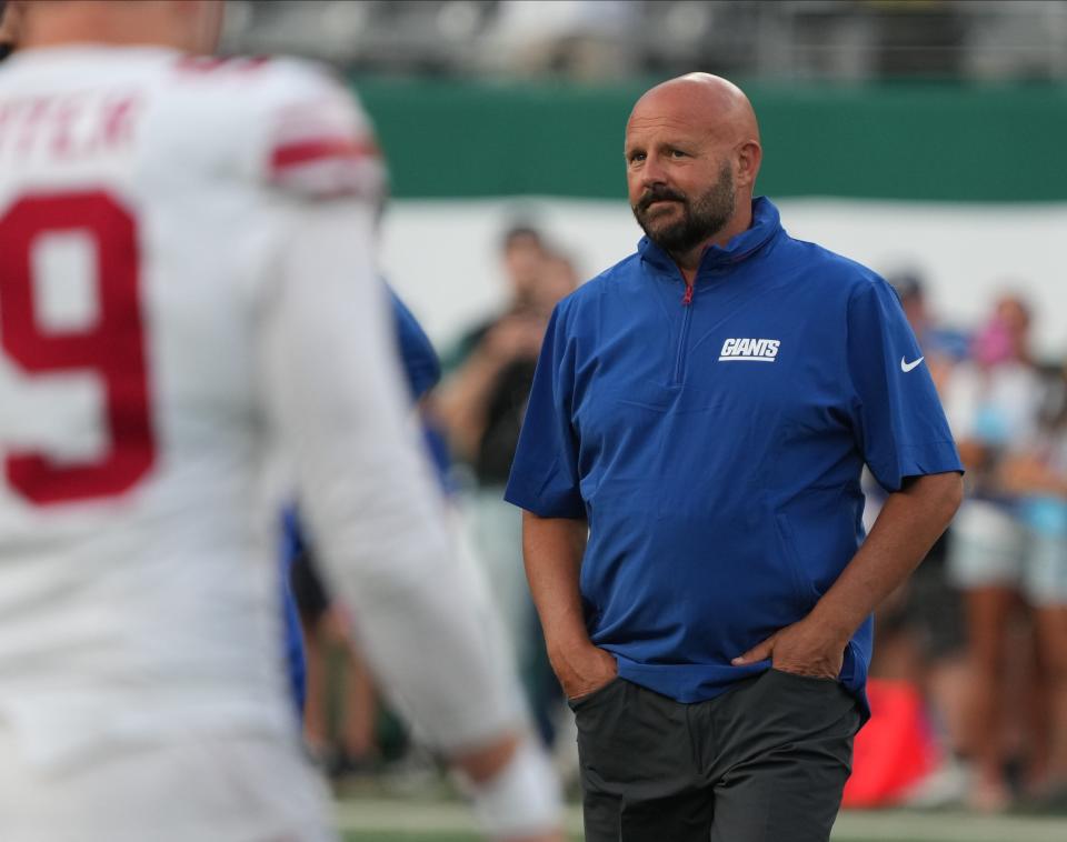 East Rutherford, NJ -- August 24, 2024 -- Giants head coach Brian Daboll before the game. The New York Giants and New York Jets meet at MetLife Stadium in the final preseason game of the 2024 season for both teams.