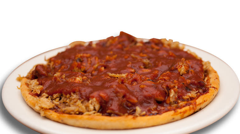 Barbecue pizza on white background