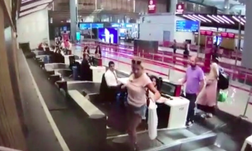 The first-time flyer got on the conveyor belt after checking in at Istanbul Airport (AsiaWire)