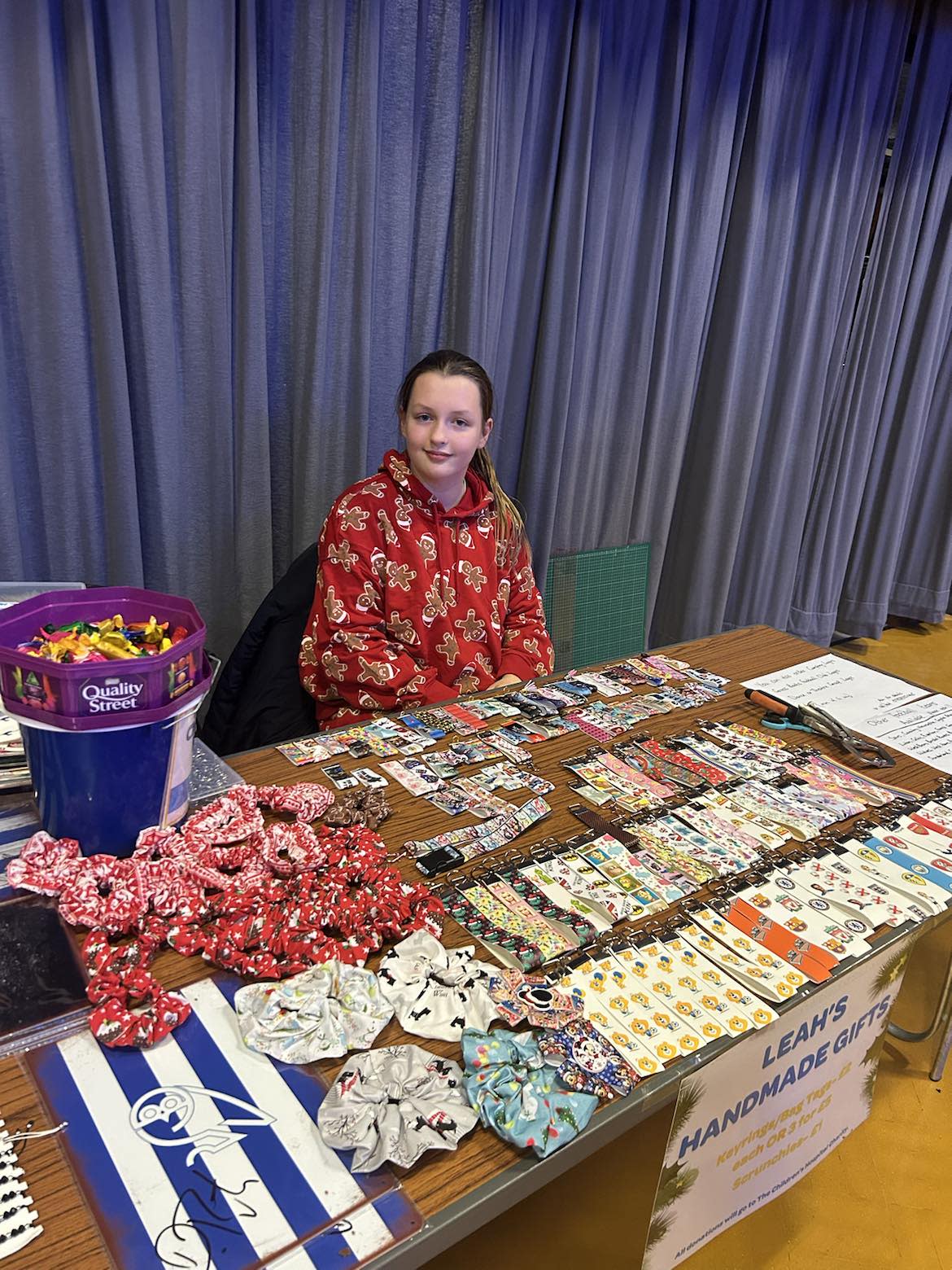 Leah selling her items at a stall at Sheffield Children’s Hospital (Craig Walton/PA)