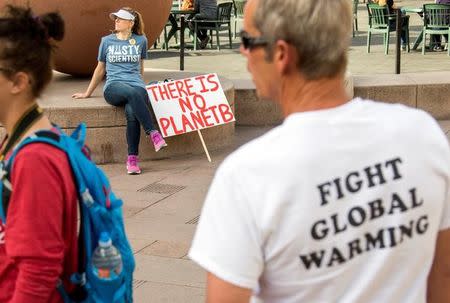 Ph.D. in Organic Chemistry, Roxanne Kunz of Santa Monica, waits in Pershing Square before the March for Science Los Angeles in Los Angeles, California April 22, 2017. REUTERS/Kyle Grillot