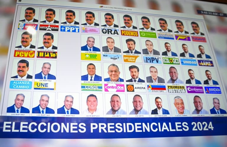 La lista de los candidatos a la presidencia de Venezuela en una captura de pantalla durante un programa de TV en Orlando, Florida, en el sudeste de EEUU, el 28 de julio de 2024, día de elecciones para los venezolanos (Miguel J. Rodríguez Carrillo)