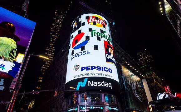 Nasdaq facade welcoming Pepsico