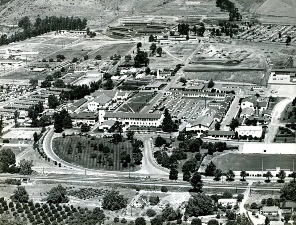 The North Mountain Residence Halls at Cal Poly were based on a design already built at Claremont College. This photo is from Claremont. They were rushed into construction when the outbreak of the Korean War removed Camp San Luis Obispo’s hospital housing from Cal Poly’s inventory. Construction started in 1951, and the five buildings were completed for a cost of $250,000 each. They opened in September 1952. Telegram-Tribune/File